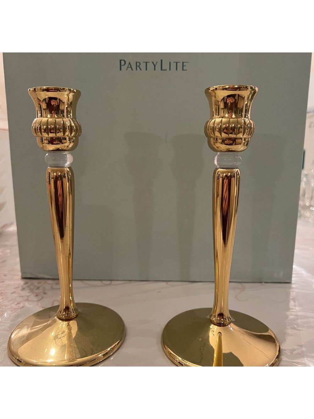 Vintage PartyLite Solid Brass Taper Candle Holders with Accents